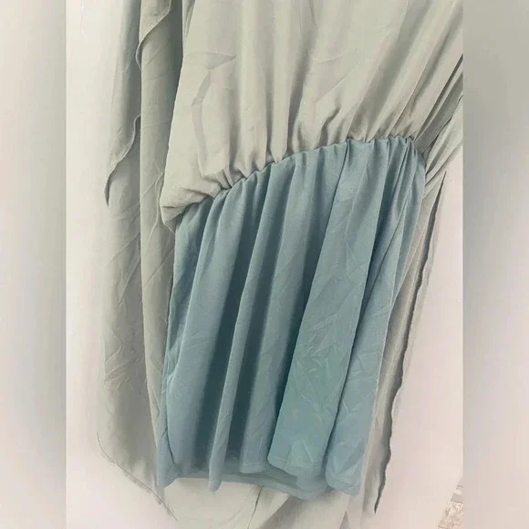 Show Me Your Mumu Kendall Chiffon Maxi Dress V-neck Size Large Silver Sage Blue - Picture 6 of 10